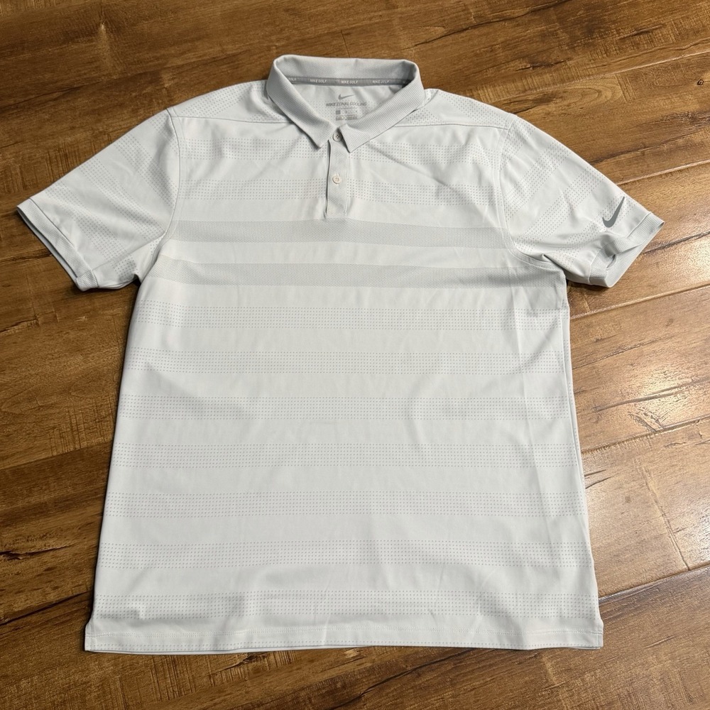 Nike Shirt Zonal Cooling Golf Mens White Grey Stripe AR2604-100 Sz Large